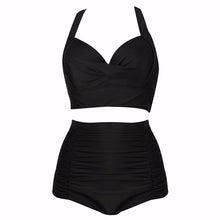 Load image into Gallery viewer, Black Two Piece High Waist Swimwear
