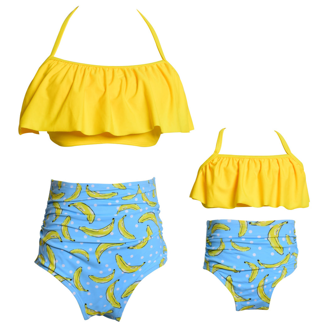 High Waist Yellow and Baby blue 2 Piece Swimwear