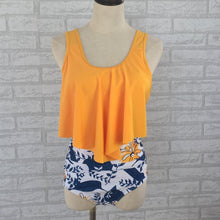 Load image into Gallery viewer, High Waist Plus Size Yellow Blue and White Two Piece Swimwear
